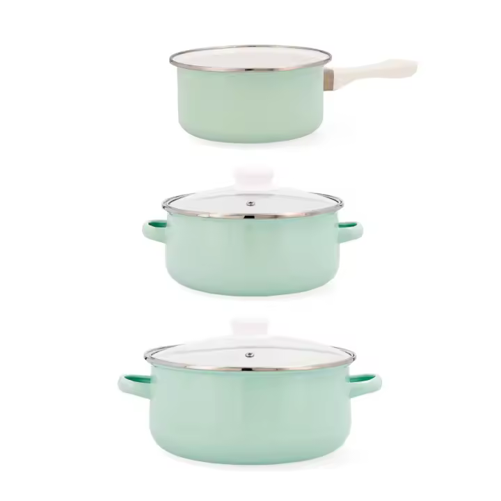 QUID COCCO Set 3p Bateria Cocina Esmaltado Cocco Qd 20CM - 24CM - 16CM Verde  Asas o Mango Acero Antiadherente - 1