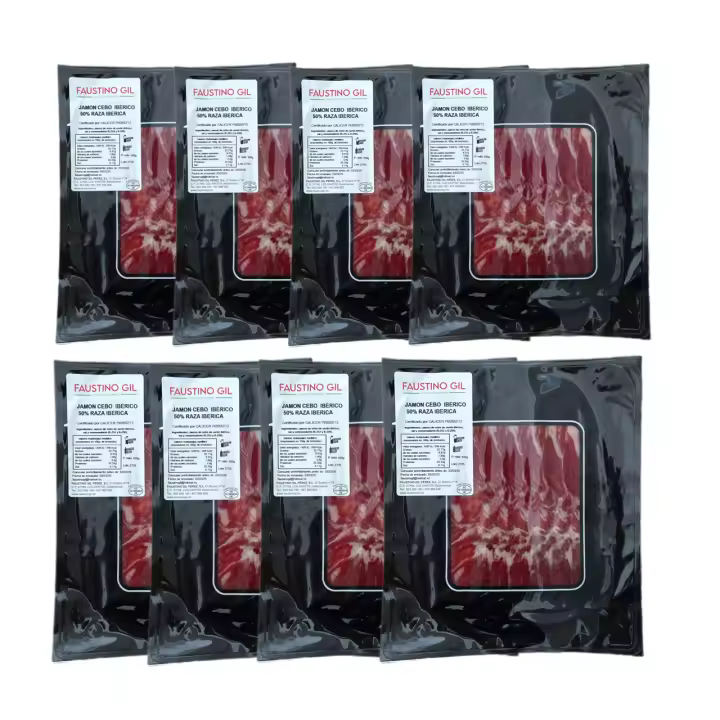 Jamón Ibérico de Cebo - 8 sobres de  100g - Elaboración tradicional - Ibéricos Faustino Gil - - 1