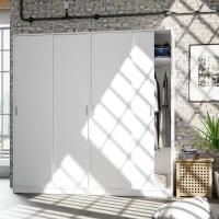 Meimon Armario de 2 puertas correderas en melamina Blanco, con barra de colgar de aluminio extraíble, guía ABS silenciosa, tiradores ABS gris aluminio, estante interior fijo, tacos ABS antirruido, mide 200×100×50 cm (prof. útil 45 cm, apertura 40,5 cm) - details 0