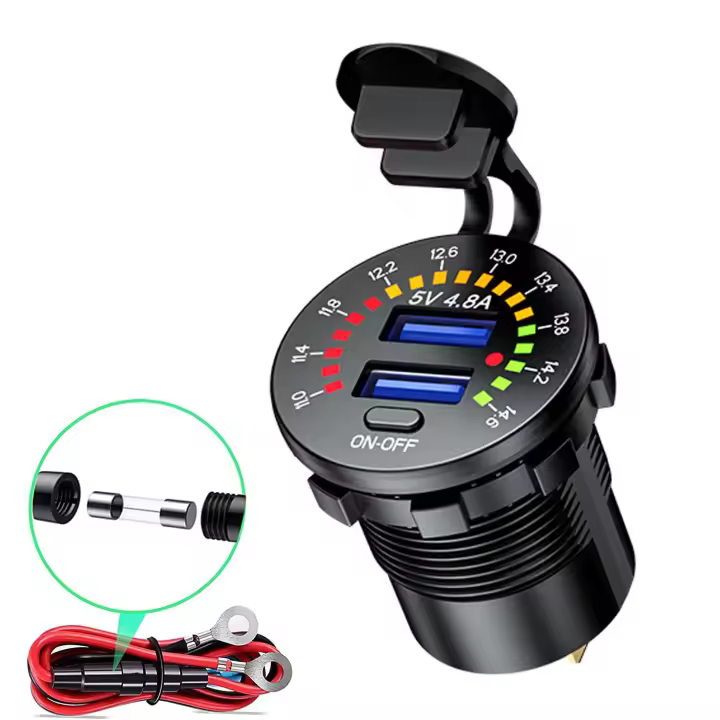 Cargador de coche USB dual 4.8A con voltímetro de pantalla LED Adaptador de teléfono móvil para Coche Moto Barco - 1