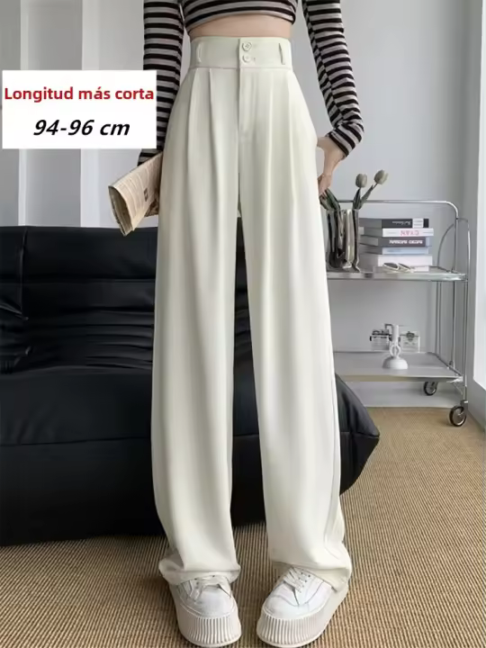 Pantalones Anchos De Pierna Para Mujer Cintura Alta Elegante Minimalista Primavera Verano Con Botones Y Bolsillos Talla Suelta - 1