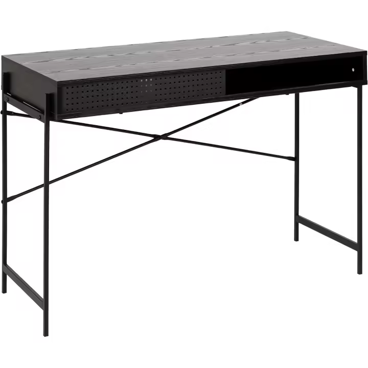 Escritorio AC Design Rectangular Escritorio con puerta deslizante y compartimento abierto, negro ceniza, 110 x 50 x 75 cm - 1