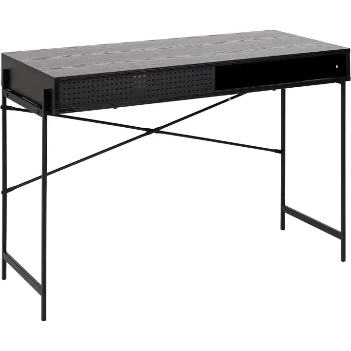 Escritorio AC Design Rectangular Escritorio con puerta deslizante y compartimento abierto, negro ceniza, 110 x 50 x 75 cm - 1