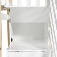 Litera, Cama en Casita de árbol extraible, Cama Corredera, Escalera with 4 cajones, Cama Infantil with Protección Contra Caídas y barandillas para Cuna, somier, natural + Blanco (90x200cm y 90x190cm) - details 8
