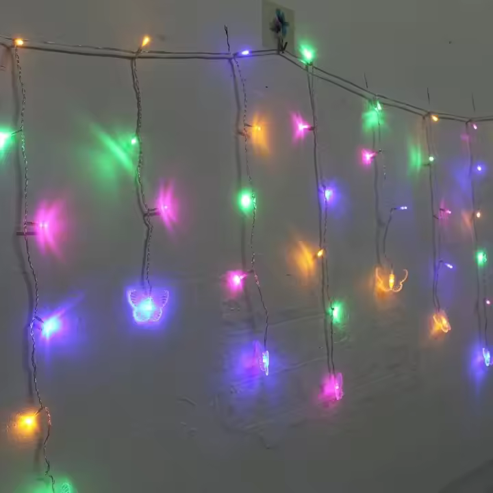 Luz De Cadena De Hielo LED 4M Con Mariposa USB Para Decoración De Navidad Pared Terraza Camping Color Blanco Cálido/Multicolor Incluye Control Remoto - 1