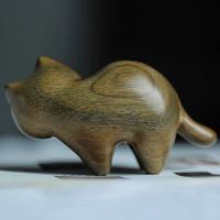 Gato De Madera Carved Sandalwood Decoración Artesanal Para Escritorio Figura De Arte De Gato Madera Ornaments De Animal Estilo Pastoral - details 4
