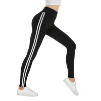 Leggings Deportivas De Control De Abdomen Con Rayas Lateral Para Mujer High Waist Elastic Waist Polyester Yoga Pantalones Comprimido - details 0