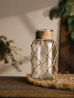 Vaso De Cristal Rustico Colgante Con Correa De Malla Para Flores Secas Decoración De Hogar Para Sala De Estar Y Mesas Transparente Boho Vintage - details 12