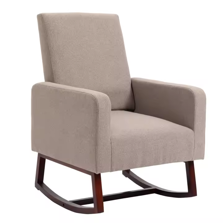 HOMCOM Silla Mecedora Tapizada en Franela Sillón Balancín Relax con Asiento Reposabrazos Acolchados y Pies de Madera de Caucho Ideal Lactancia 73x82x101 cm Marrón - 1