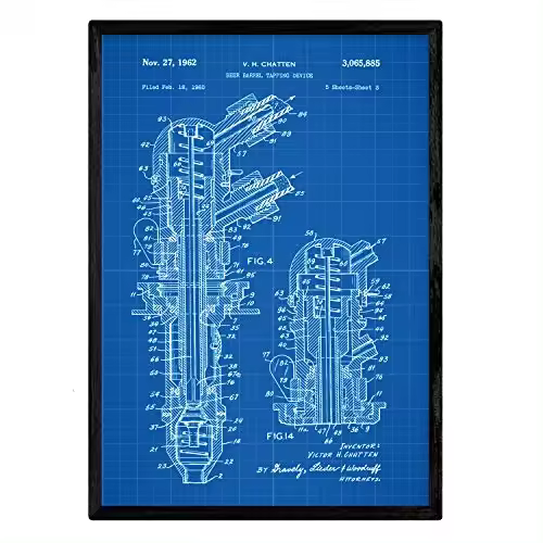 Nacnic Poster Con Patente De Barril De Cerveza 2. Lámina Con Diseño De Patente Antigua En Y Con Fondo Azul - 1