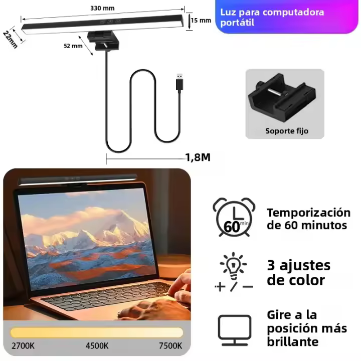 Lámpara De Escritorio LED RGB Curva Para Monitor De PC Luz De Juego Y Oficina Regulable Por USB Con Toque Iluminación Moderna Para Leitura Y Juego - 1