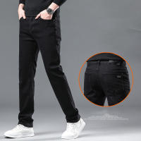 Pantalones Vaqueros Negros Puros Para Hombre Corte Recto Cómodos Elásticos Clásicos Negros Jeans De Negocios Trousers De Denim - details 5