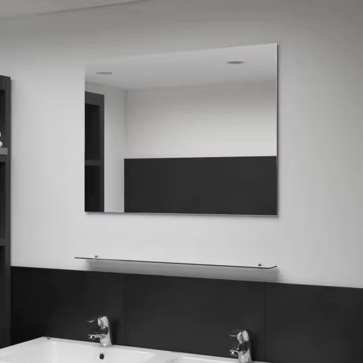 vidaXL Espejo de pared con estante de vidrio templado 80x60 cm - 1