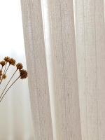 Cortina De Lino Japonesa 1pc Diseño Rayado Translúcida Color Beige Filtro De Luz Privacidad Para Ventana Puerta Dormitorio Sala De Estar Decoración - details 7