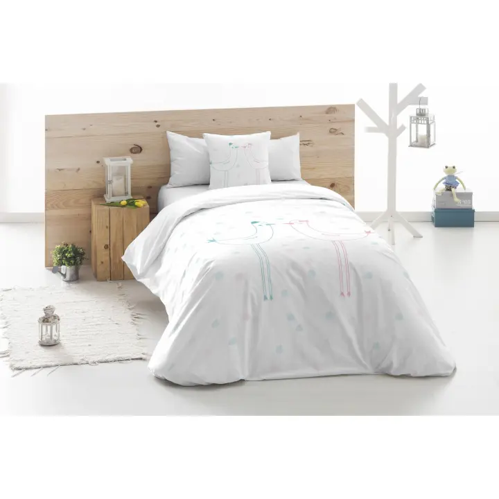 BOHEME - Funda nórdica Infantil Chicken Love 155X220, 100% algodón. Incluye funda de almohada - 1