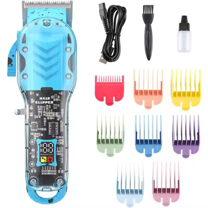 CasaSofia- PRITECH Cortar Pelo Profesional, Cortapelos Hombre y Recortadora de Barba (12Pcs/Inalámbrico/Recargable/USB/LCD Pantalla/2000mAh/3h), Recortador Pelo Barba Kit para Familia, Peluqueros. (Azul) - 1