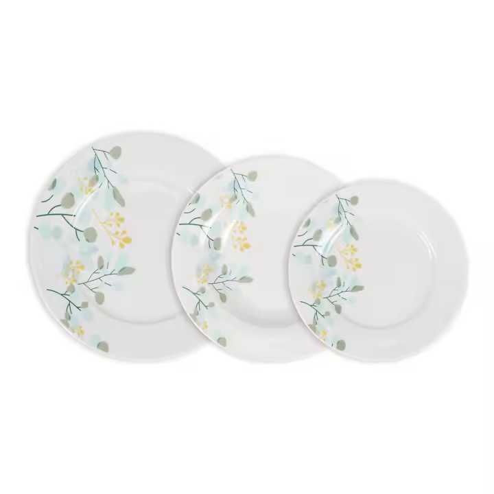 La Mediterránea - Vajilla completa 18 Piezas de Porcelana, Incluye 6 Platos Llanos de (24 cm), 6 Platos Hondos de (21,5 cm) y 6 Platos de Postre de (19 cm) - 1