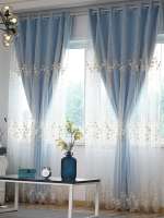 Cortinas De Blackout Estilo Countryside Con Estampado De Plantas Panel Medio Blackout Azul Para Sala De Estar Y Dormitorio - details 3
