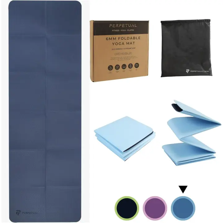PERPETUAL® Esterilla de Yoga Plegable - Colchoneta Antideslizante 6mm - Incluye Bolsa Transporte - Fácil de Transportar y Doblar - Mat Ideal Viajes - Fitness, Gimnasia y Pilates - Hombre y Mujer - 1