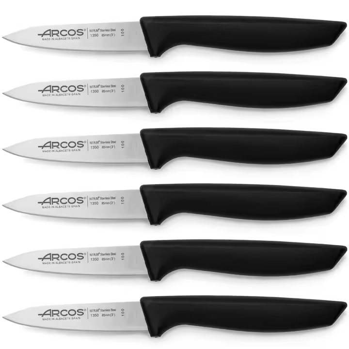 ARCOS Niza - Cuchillo Mondador (85 mm) - Hoja de Acero Inoxidable Nitrum® - Mango Negro de Polipropileno (PP) - PACK 6 - 1