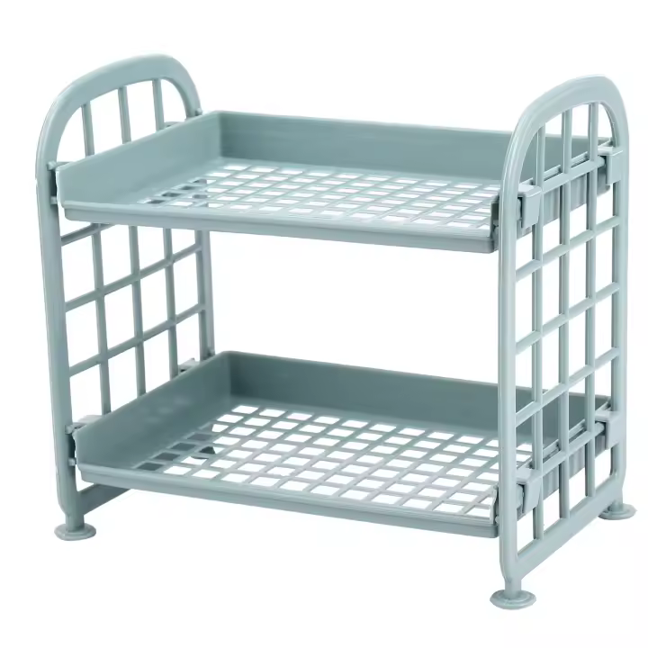 Estantes de almacenamiento de plástico, estantería pequeña de 2 niveles, organizador de cocina y baño, color azul Nórdico - 1