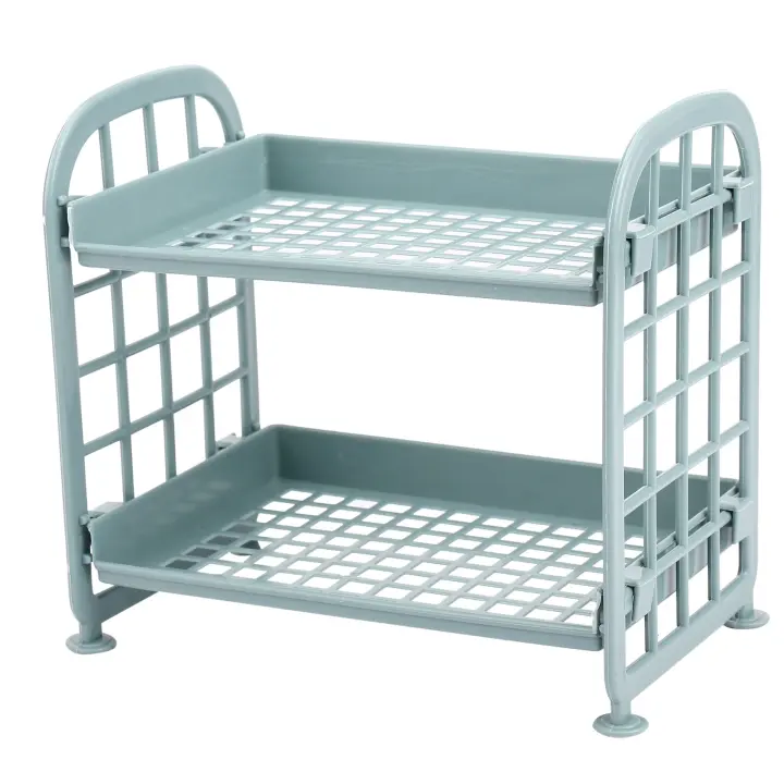 Estantes de almacenamiento de plástico, estantería pequeña de 2 niveles, organizador de cocina y baño, color azul Nórdico - 1