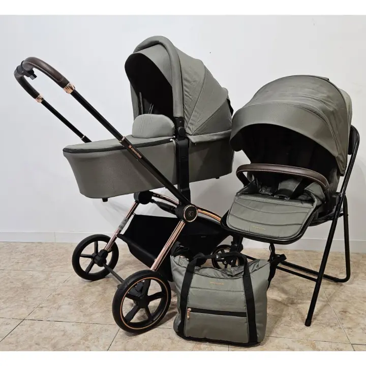 Carrito de bebé 2en1 Kara Verde Kikkaboo con capazo y diseño elegante - Comodidad y estilo desde el nacimiento hasta los 22 kg - Prams Cubrepiés en la unidad de asiento y en el capazo, cubierta de lluvia, bolsa de mamá con cambiador - 1