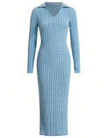 Nuevo Estilo De Vestido De Punto Slim Para Mujer Primavera Verano 2024 Manga Larga Color Sólido Ajustado Silueta De Traje De Oficina - details 20