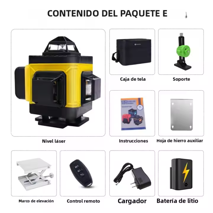 Pracmanu 16 Líneas Nivel De Láser 4D 360° Con Control Remoto Banda De Luz Verde Horizontal Y Vertical Auto-Nivelado - 1