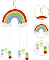 Arco Iris Tapiz Nubes Decoración para colgar en la pared Tejido a mano Macrame Tejido Fieltro Bolas Colgante de pared Arco Iris Macrame Adornos de pared para la decoración del dormitorio - details 1
