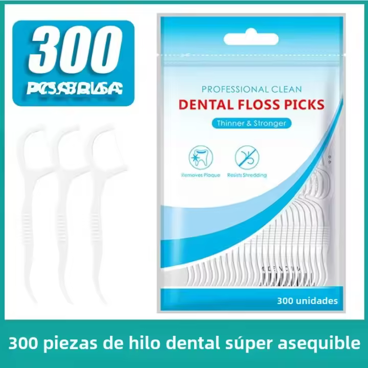 Pack Familiar De 300 PCS Palillos De Dientes Ultrafinos Desechables Con Algodón Floss Portátiles Doble Cabeza Para Higiene Oral Y Uso En Coche - 1