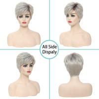 Pelucas Sintéticas De Pelo Ombre Marrón Y Rubio Para Mujeres BCHR Corta Pixie Cut Peluca Mixta De Uso Diario Tamaño Promedio Densidad 150% - details 4
