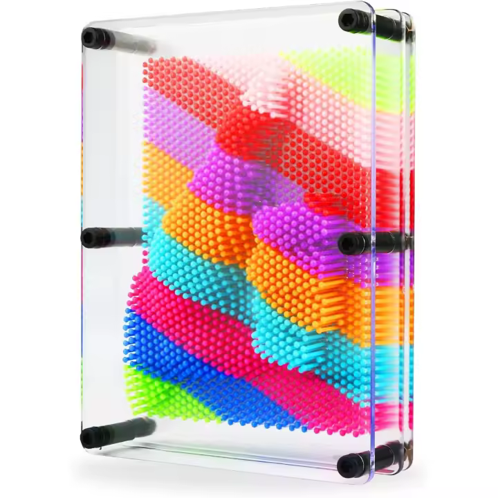 Juguete de arte 3D con pin art: tablero de metal único de 15 x 20 cm para niños y adultos (plástico, arcoíris) - 1