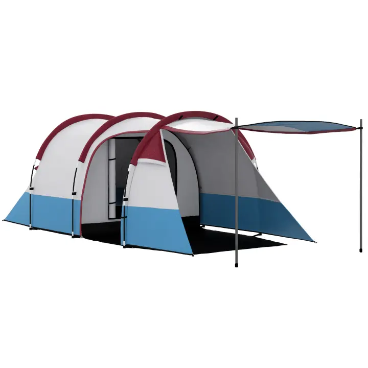 Tienda de Camping, Tienda de Túnel para 3 Personas, with Gancho de Luz, Toldo, 2 Habitaciones, Tienda de Camping Familiar Resistant to the Viento with Bolsa de Transporte, 2000mm Impermeable Camping Pop Up Tienda, Jardín, Rojo - 1