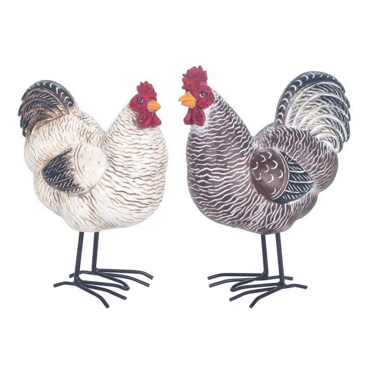 CAPRILO REGALOS & DECORACIÓN  Set de 2 Figuras Decorativas de Resina "Gallinas Diferentes ". Adornos y Esculturas. Animales. Regalos Originales. Decoración Hogar. 14 x 8 x 18,50 cm. - 1