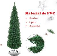 Árbol de Navidad Artificial Fina Estrecha, Árbol de Navidad Slim Artificial Abeto Fino de Hoja Espumillón 150cm 180cm 210cm Arboles con Soporte Metálico, Arbol Economico, Arbol Alta, Arbol Navidad Resistente con Hojas PVC, Verde Oscuro - details 5