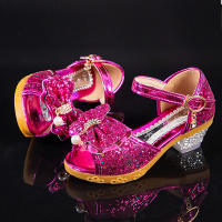 Zapatos De Niñas 2023 Nuevos De Otoño Casual Brillo Bows Children High Heel Sandalias De Fiesta De Princesa Moda Para Niñas Tallas Trueñas Material Superior PU - details 0