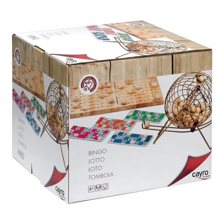 Cayro - Bingo - + 6 Años - Modelo Delux - Juego de Mesa - para Niños y Adultos - Tablero Plegable y Bolas de Madera - Bombo Metálico - 2 a 8 Jugadores - 1