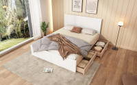 Cama Doble Cama de Madera Sistema de Cama 160 × 200cm con 2 Gatos, Cama Modern incluye Marco de Cama y Marco de listones-207 × 80 × 165cm (L× A × W) juego De Roble/Blanco (sin colchón) - details 1