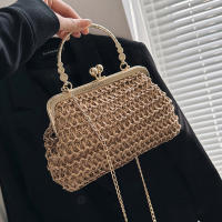 Bolso De Noche Elegante Para Mujer Con Cadena Dorada Bolso De Mano Tejido Manual Para Fiesta Banquete Clutch De Hombro Cruzado - details 19