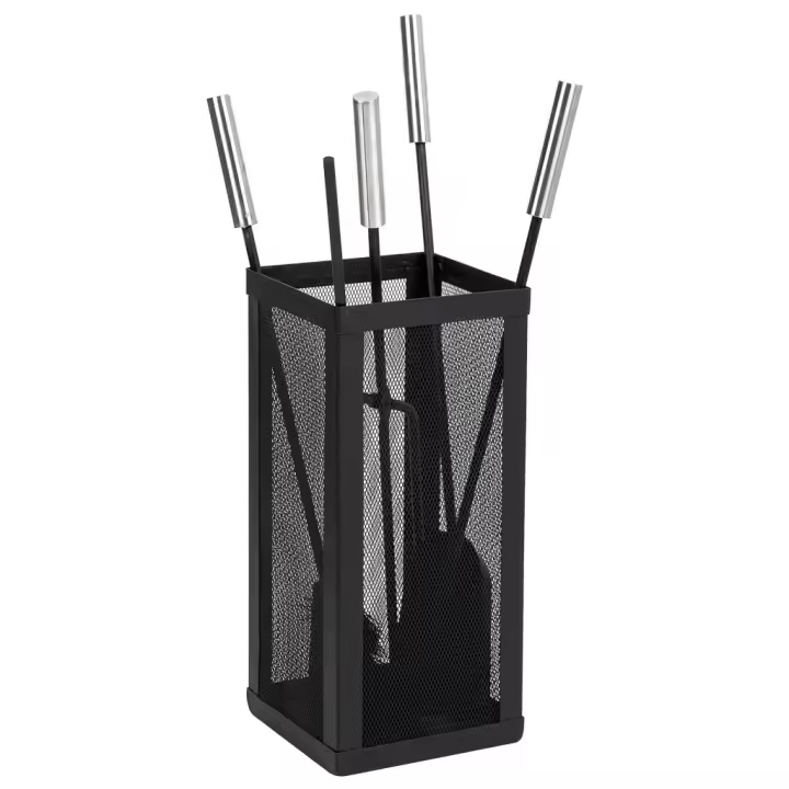WANDERLUST DECO Set 5 herramientas de metal para la chimenea de metal negras.Tiene 2 puertas - 1