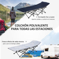 Outsunny Cama de Camping Plegable Cama de Acampada con Cojín Almohada Bolsillo Lateral Bolsa de Transporte y Marco de Acero Carga 150 kg para Playa Senderismo 188x64,5x53 cm Azul - details 3