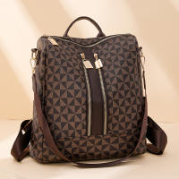 Mochila De Piel De PU Vintage Para Mujer Con Patrón De Diamantes Gran Capacidad Antirrobo Multiusos Para Salidas - details 4