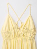 Vestido Midi Sin Espalda De Cuello V Casual Para Mujer PB&ZA2025 Con Pliegues Y Acolchado Esterilizado Sin Mangas De Spaghetti Estilo A-Line - details 4