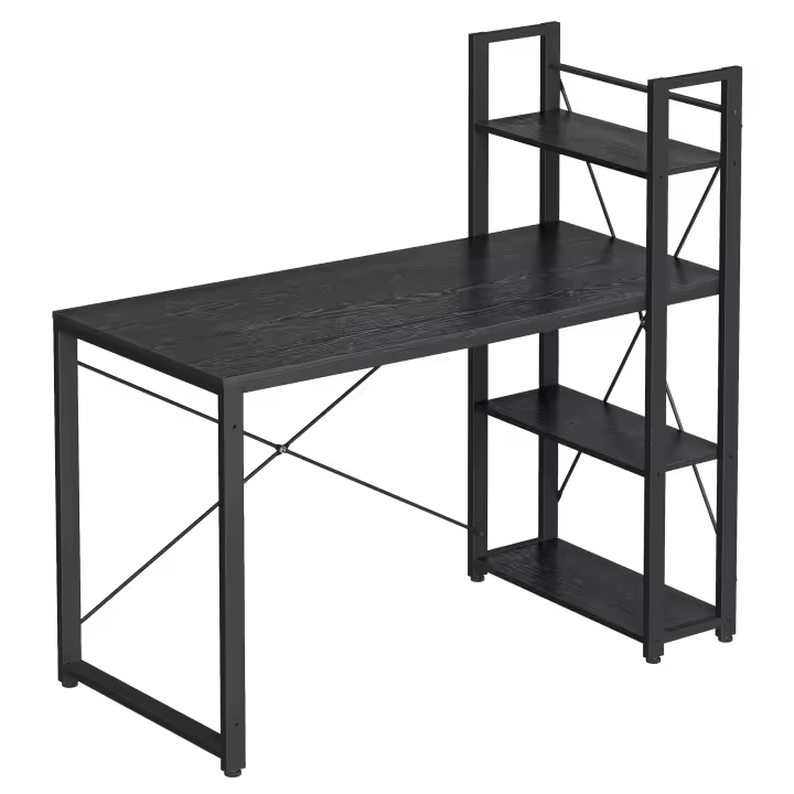 VASAGLE Escritorio, Mesa de Ordenador con Estantes a Derecha o Izquierda, Mesa de Oficina de 120 cm, para Estudio, Oficina en Casa, Fácil Montaje, Negro Ébano/ Blanco Arce - 1