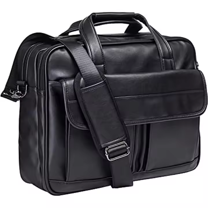 Bolso para computadora portátil para hombre, bolso de mensajero de cuero de PU de 17,3 pulgadas, maletín de viaje de negocios resistente al agua, bolso de computadora de trabajo, bolso tipo cartera para esposo (negro) - 1