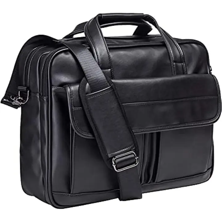 Bolso para computadora portátil para hombre, bolso de mensajero de cuero de PU de 17,3 pulgadas, maletín de viaje de negocios resistente al agua, bolso de computadora de trabajo, bolso tipo cartera para esposo (negro) - 1
