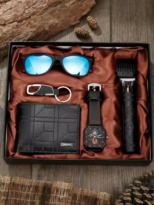 Reloj Clásico Versátil Para Hombres 5pcs Con Llavero Reloj De Cuarzo Para Negocios Y Fiestas Casual Regalo Con Soleras Y Cartera - 1