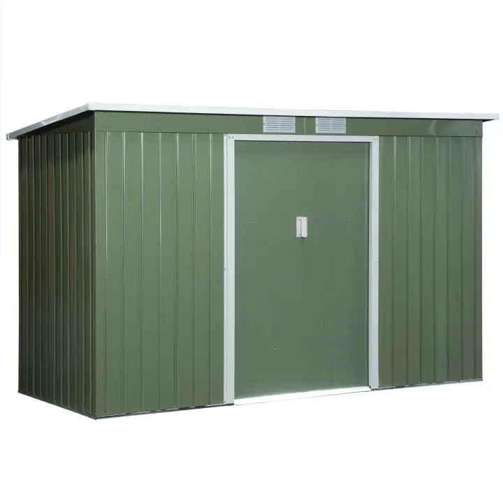 Outsunny Cobertizo de Jardín 280x130x172 cm Base de 3,2 m² Caseta de Exterior Metálica para Almacenamiento de Herramientas con 2 Puertas Correderas y 2 Orificios de Ventilación - 1
