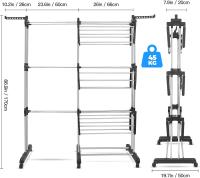 2 en 1 Tendedero de Ropa, 4 Niveles Tendederos Plegables Vertical con Alas Plegables y Colgadores Giratorios, (89-170) x 66 x 178 cm, Rejilla de Lavado Plegable para familias numerosas - details 1